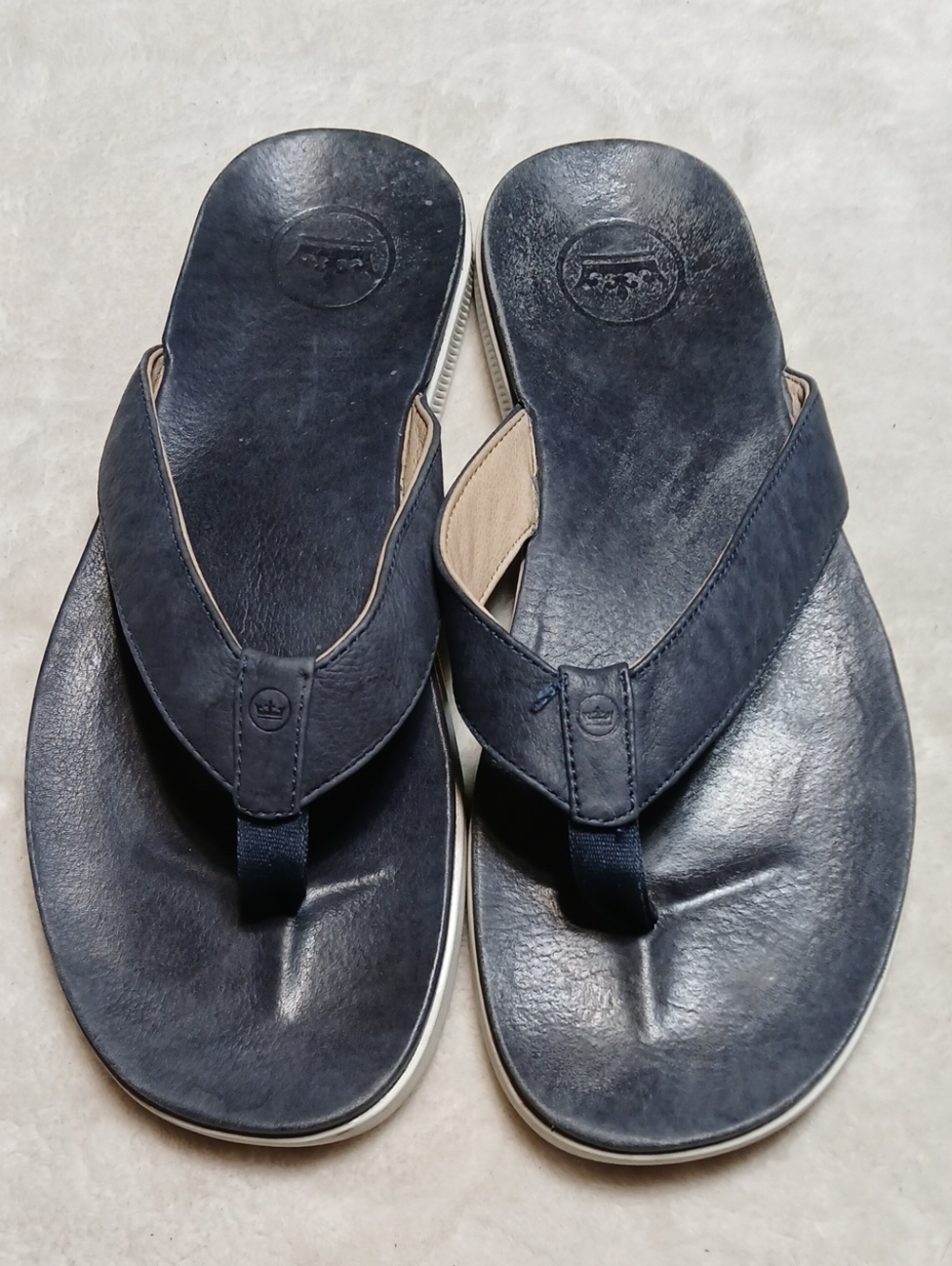 Peter Millar Navy Leather Thong Sandals Size 44